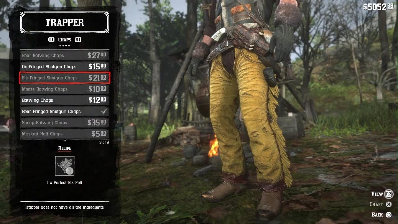 Rdr 2 Elk Fringed Shotgun Chaps - 1x Perfect Elk Pelt