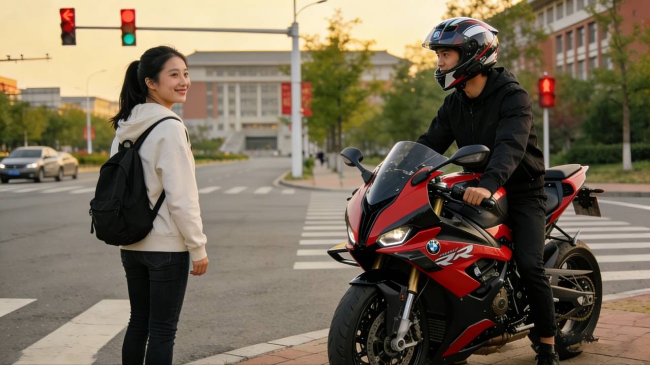 A Casual and Sweet Meeting at the Campus Crossroad #moto #skate