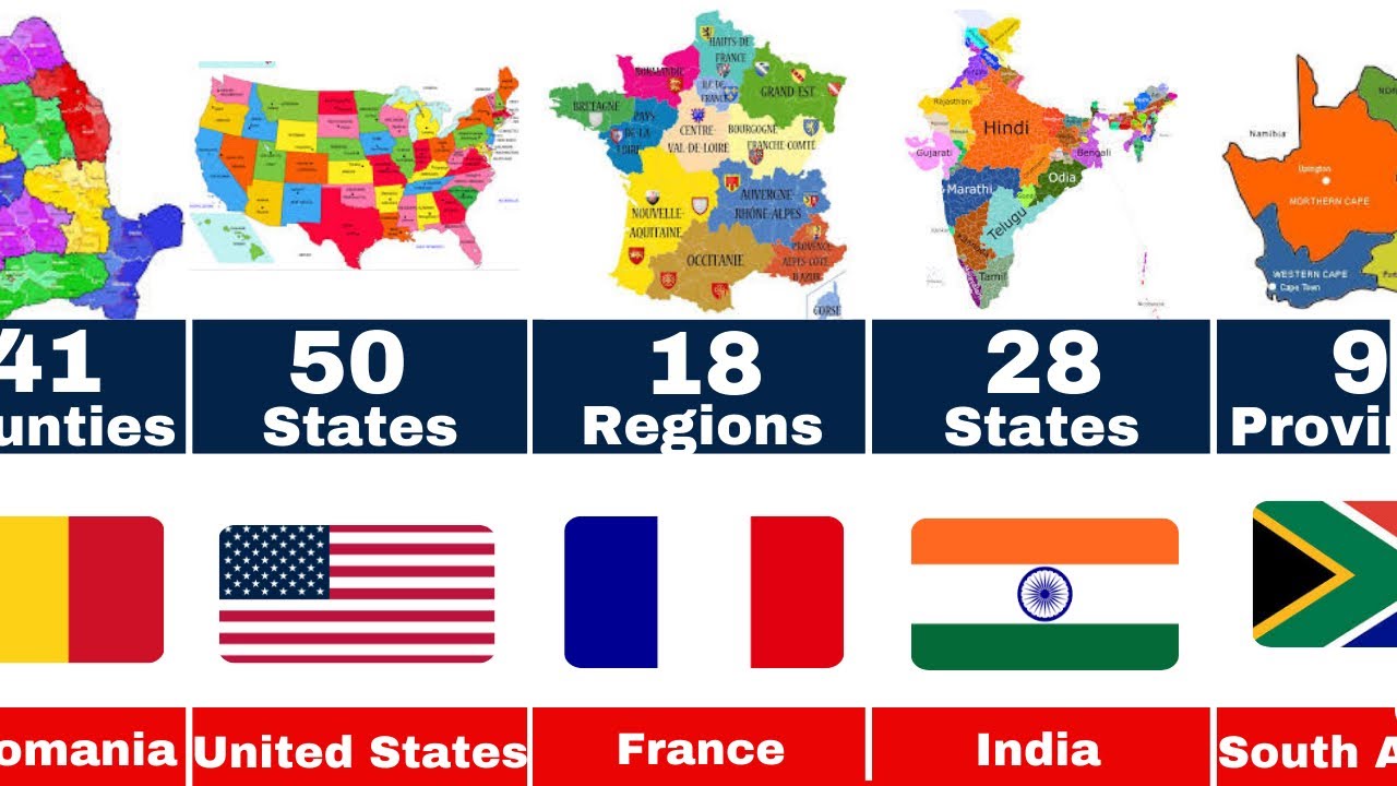 How Many States, Regions And Provinces In Each Country #geography #countriescomparison #region #seo 