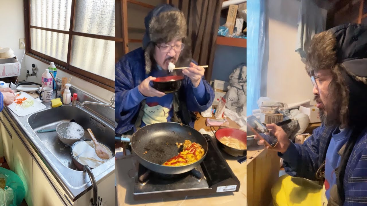 【44歳無職】真冬の暖房なし築60年極寒部屋で0円残飯料理