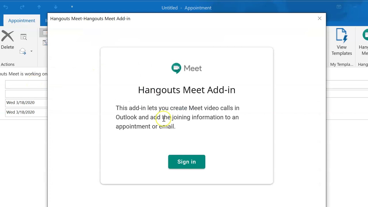 Google Meet Meeting Request in outlook