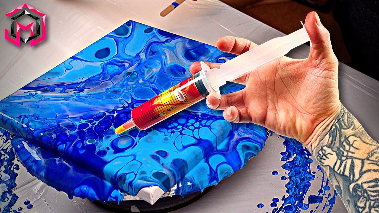 FIRE and ICE INJECTION POURING - Fun Acrylic Pouring Style with Stunning Colors
