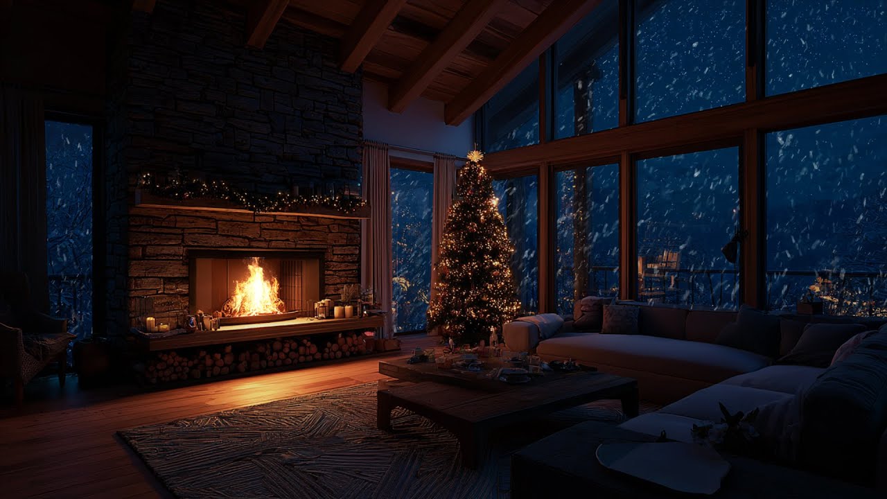 Soft Snow Drifting by Warm Firelight ❄️ A Still Winter Atmosphere for Focus