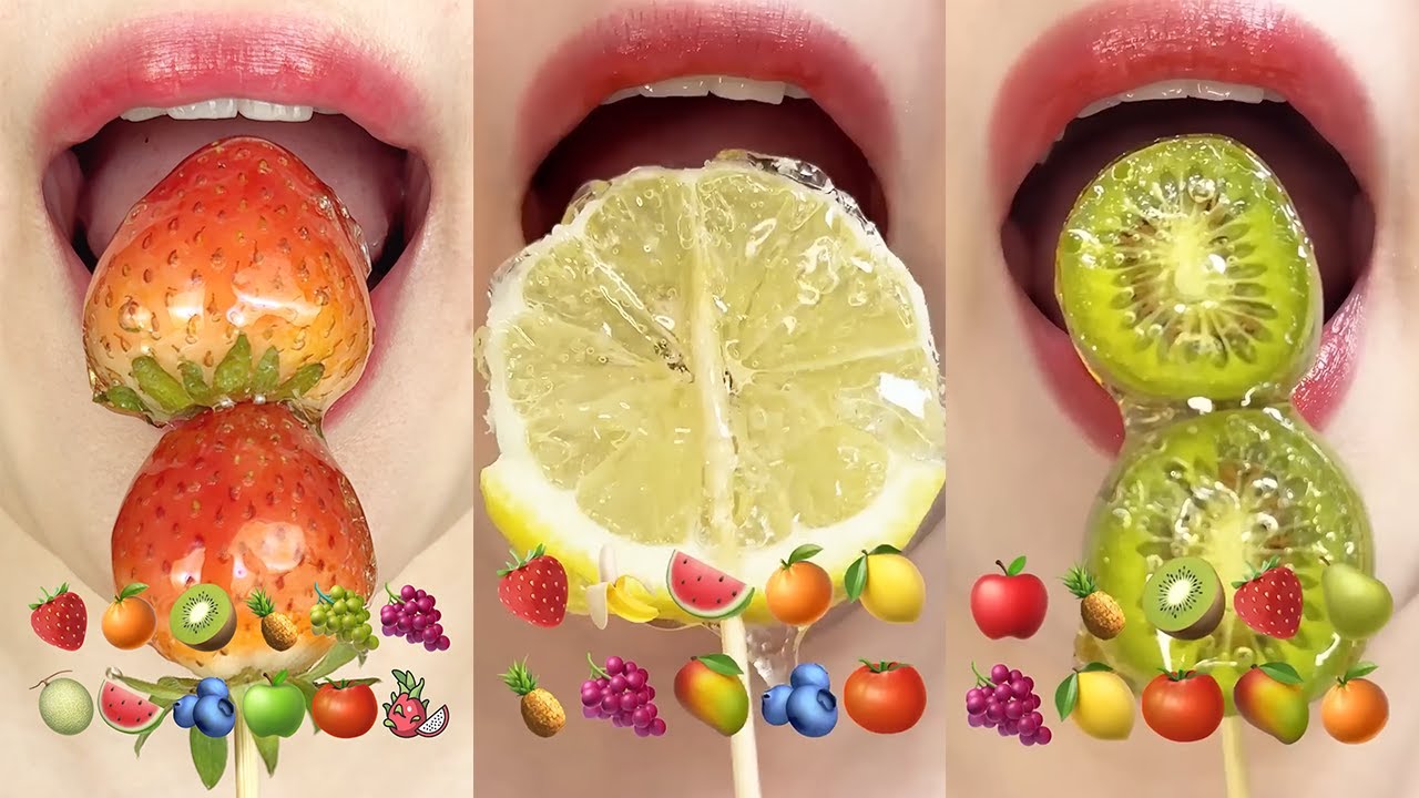 asmr MOST POPULAR TANGHULU (CANDIED FRUITS) COLLECTION 과일 탕후루 이모지 먹방 모음집 eating sounds