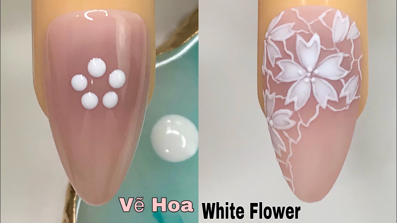 Beautiful in White Nails Art For Beginner 💖Vẽ Hoa Mùa Xuân 💅 New Nails Design 💝 New Nails