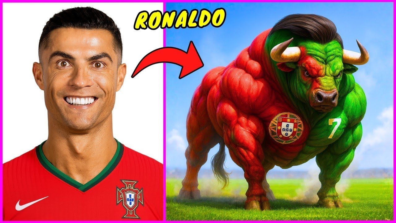 Football Players As BULL💁‍♂️➡️🐂 Can You Guess Football Player by his BODY, HAIR, SONG❓Ronaldo, Messi