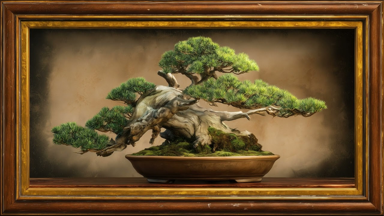 Graceful Juniper Bonsai On Ancient Deadwood | Still Art Screen Saver | 4K