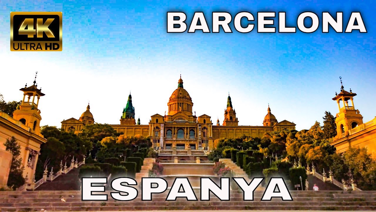 Barcelona, Spain Morning Walk 4K - Plaça d'Espanya - Montjuïc National Palace