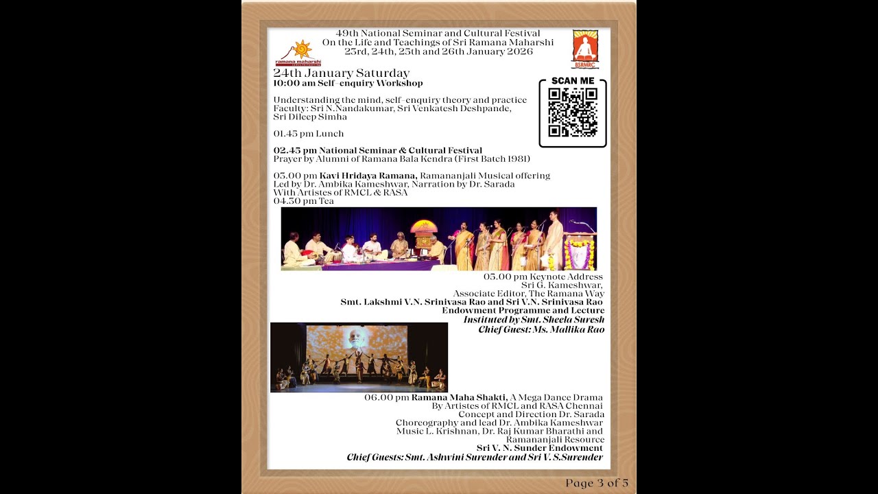 49th National Seminar & Cultural Festival on the life & Teachings of Sri Ramana Maharshi.