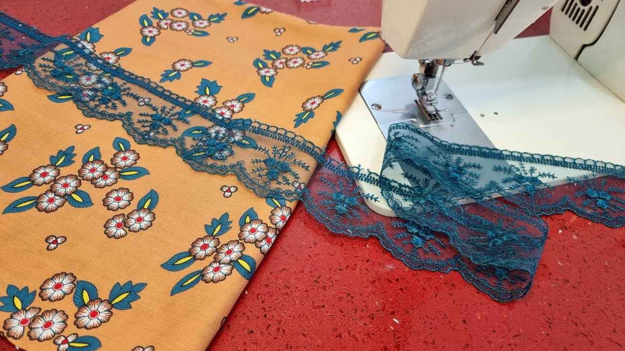 beautiful neck design with lace and frill/ cutting and stitching