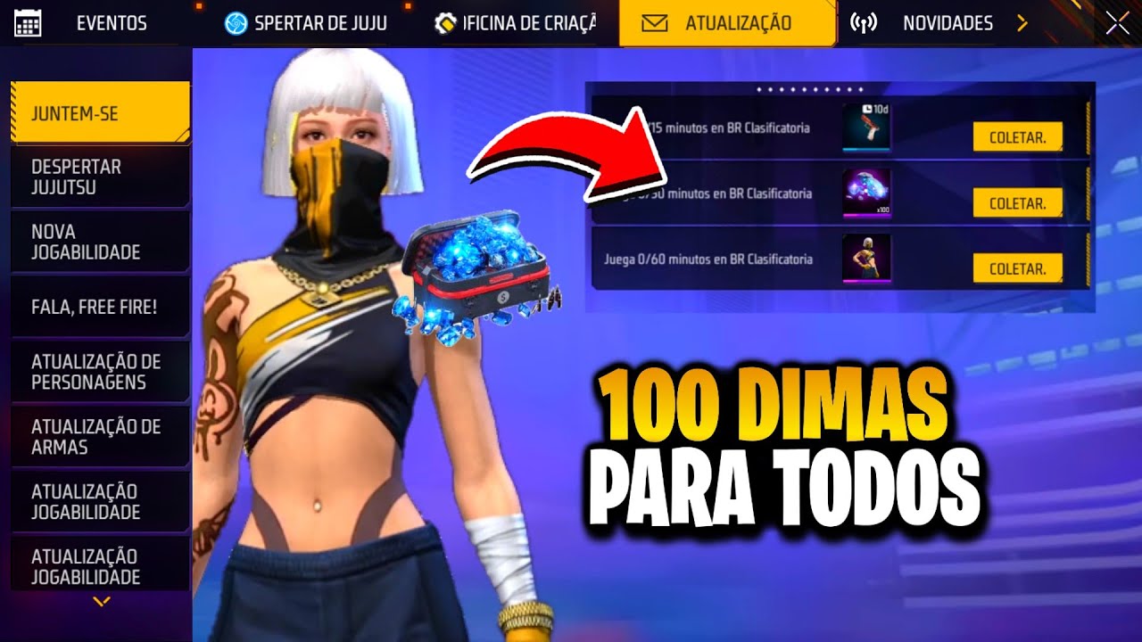 CORRE! PEGUE 100 DIMAS GRÁTIS, SKIN PARA TODOS, PRESENTE PRIME E BÔNUS