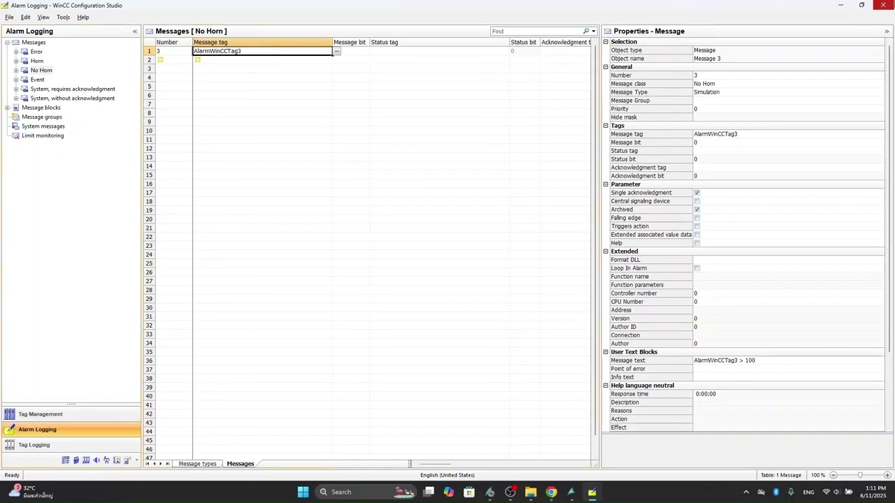 Horn Setting WinCC