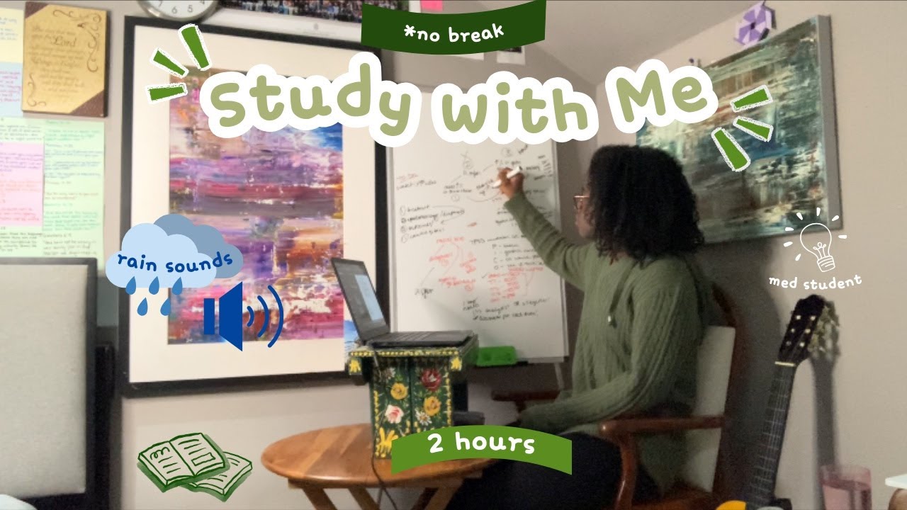 STUDY WITH ME | 2 HRS medical student studying + no break ~ real time + rain sounds