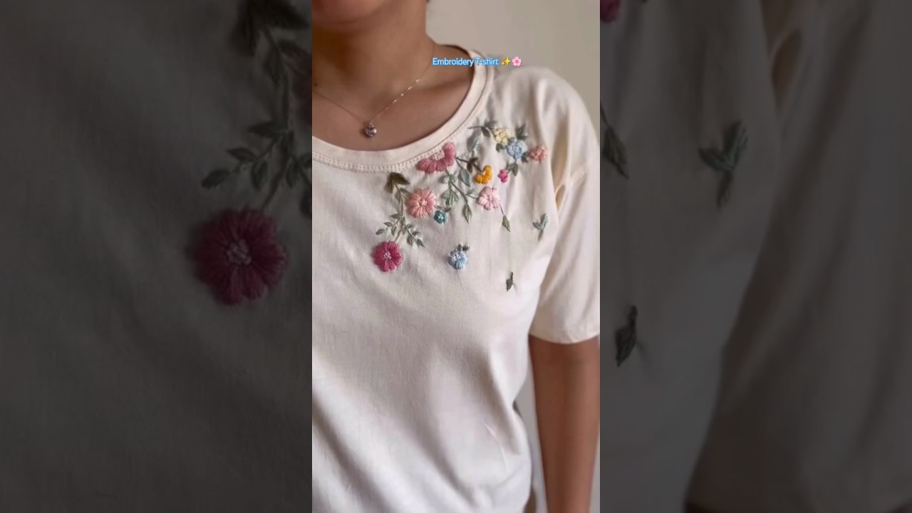 Hand embroidery on t-shirt design🌸 💫#embroidery #handwork #shorts #trending #ontrending