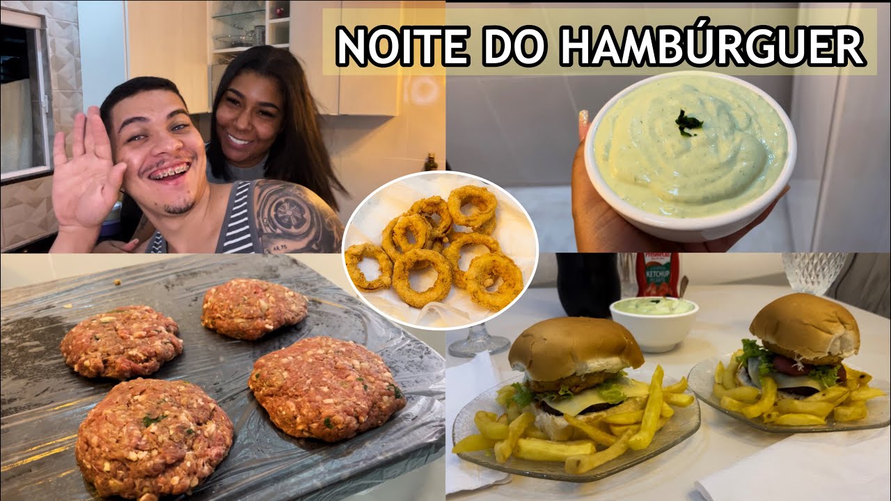 CASAL NA COZINHA NO FERIADO| NOITE DO HAMBÚRGUER + Onions e maionese temperada  😋