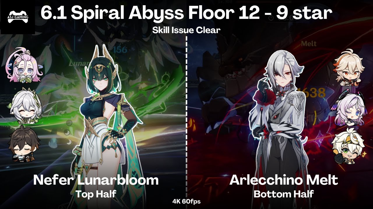 6.1 Abyss Floor 12 9⭐ | Nefer Lunarbloom & Arlecchino Melt | Genshin Impact | ASJ Gaming