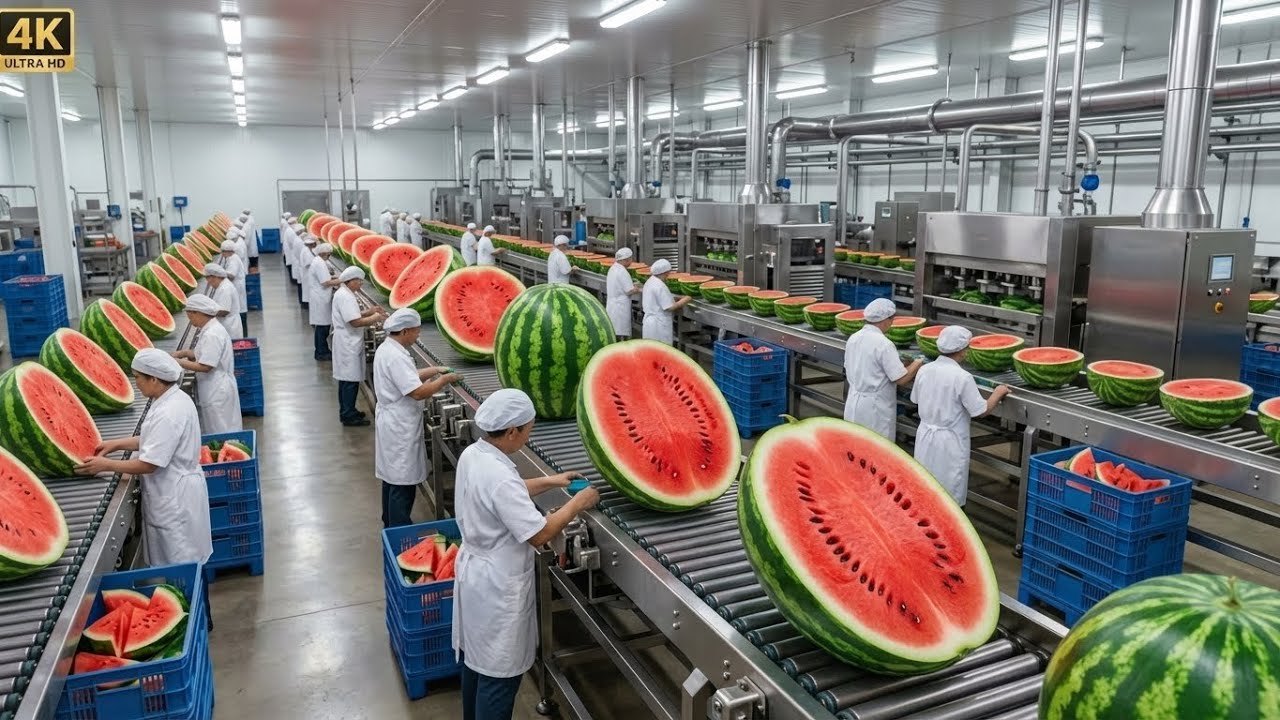 Inside a WATERMELON Factory: How Fresh Melons Turn Into Sweet Treats! 🍉 - (Full Process)