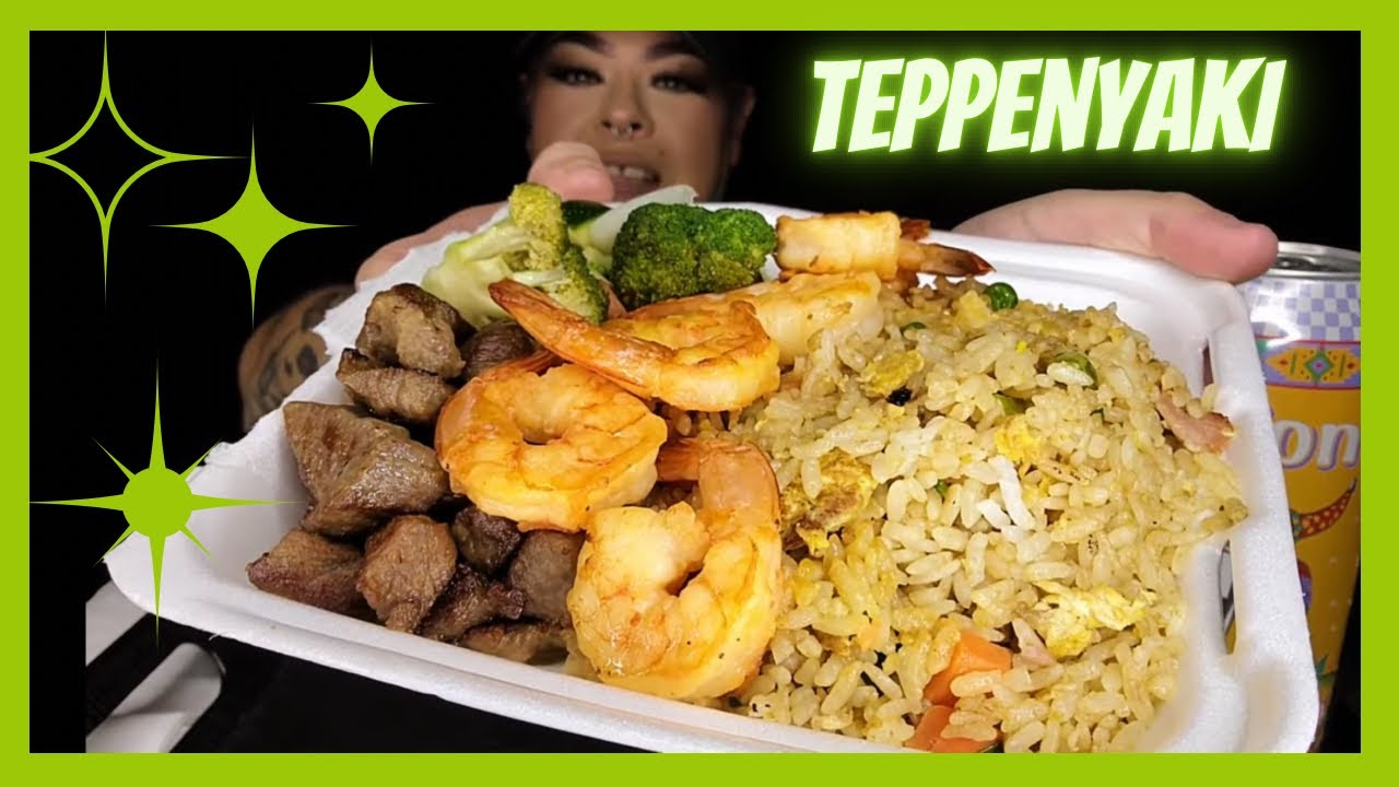 Steak + shrimp Teppenyaki mukbang