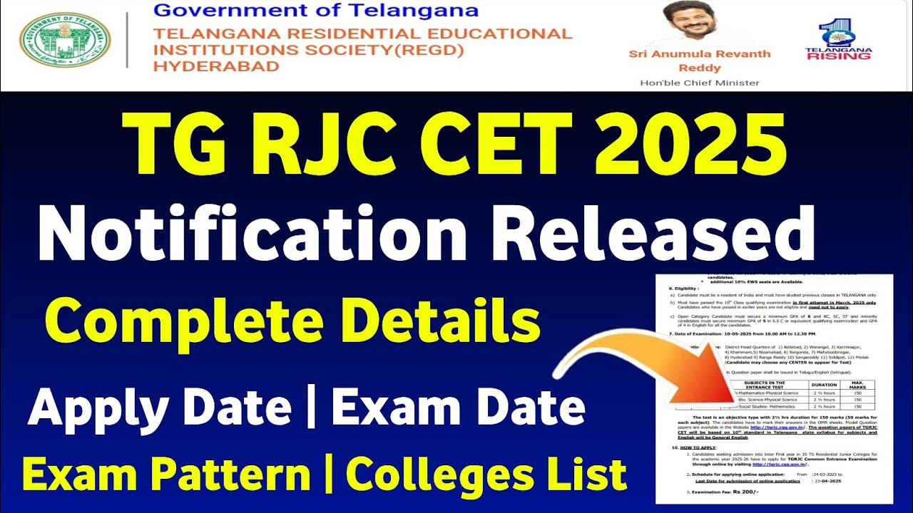 TGRJC CET 2025 Notification Released | TS RJC Notification Released 2025