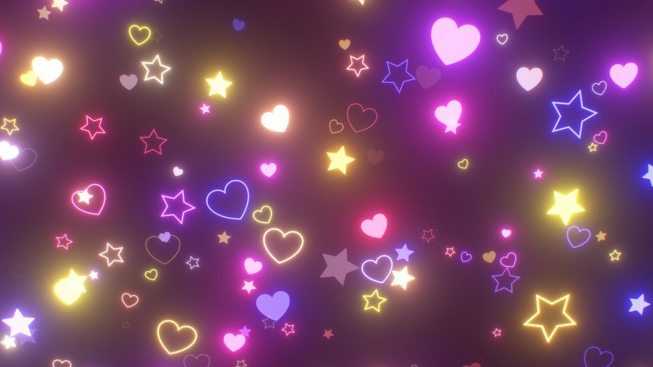 Ultraviolet Neon Flashing Heart And Star Shapes With Parallax Effect 4K VJ Loop Motion Background
