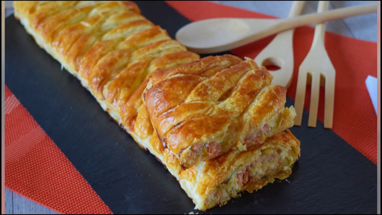 Trenza de HOJALDRE con relleno CREMOSO DE SALMÓN - ¡Fácil y deliciosa!