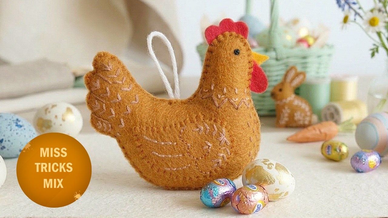 Embroidered Felt Chicken Easter Ornament | Easter DIY | Felt Crafts #easter #feltcrafts #sewing