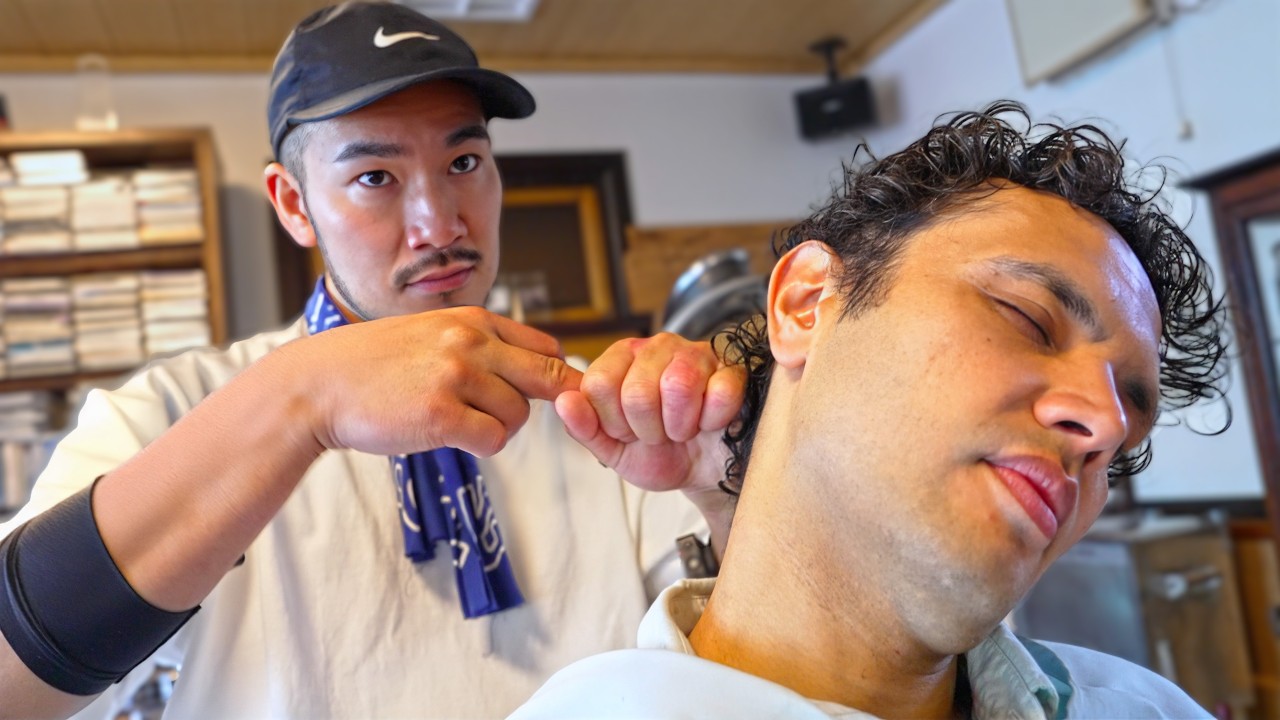 💈(ASMR) World Champion Barber in a 100-Year-Old Japanese Barbershop — Non-Stop Tap Massage