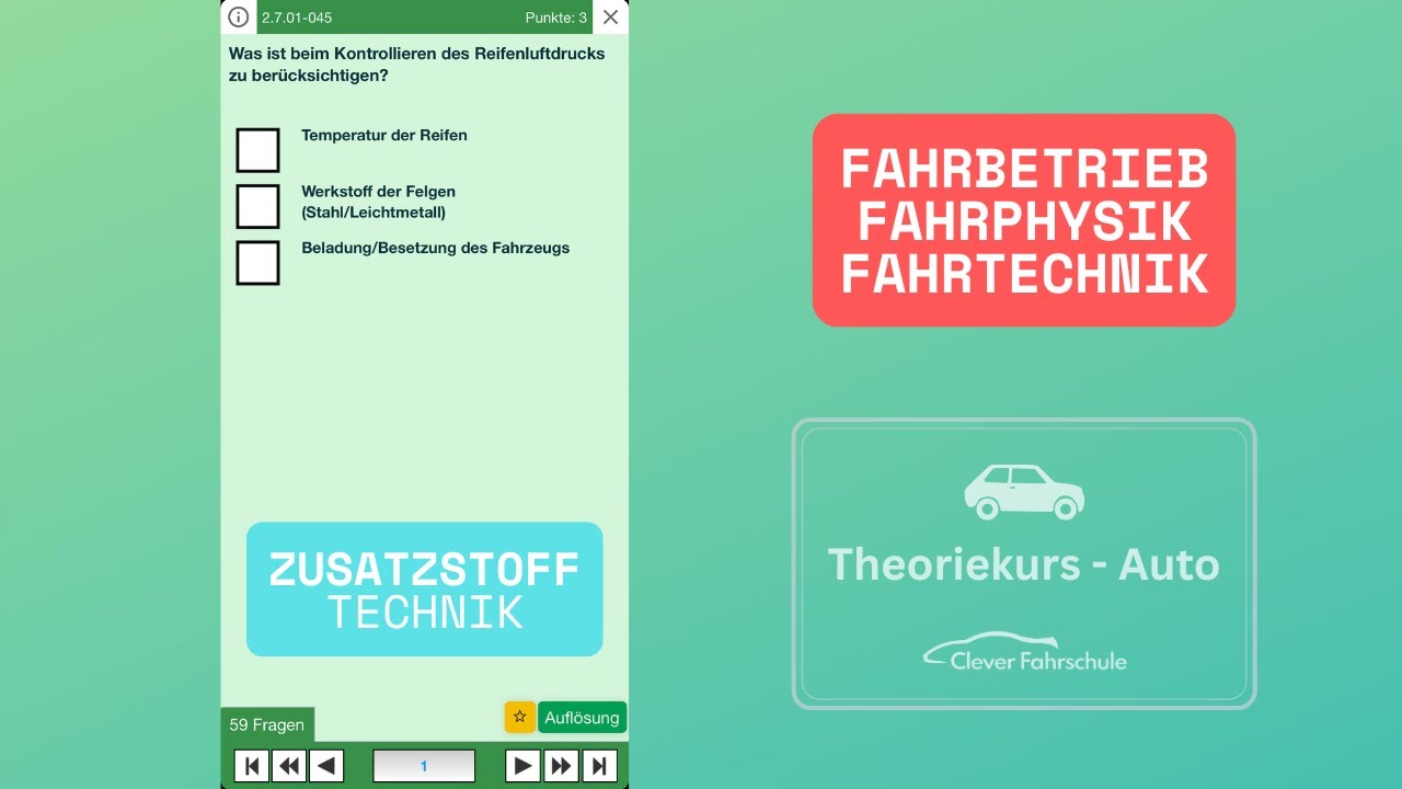 Zusatzstoff - Technik - Fahrbetrieb, Fahrphysik, Fahrtechnik - Theoriekurs Auto (B)