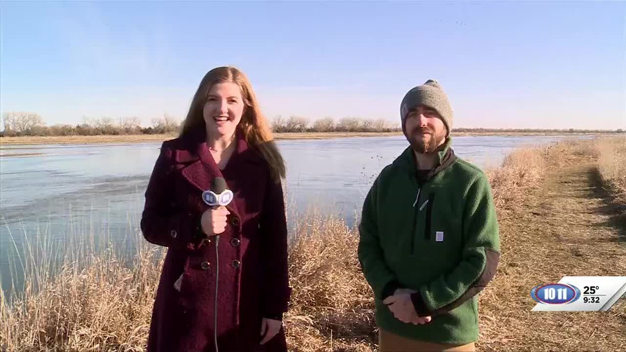 Grace McDonald learns about other crane-viewing opportunities at Rowe Sanctuary