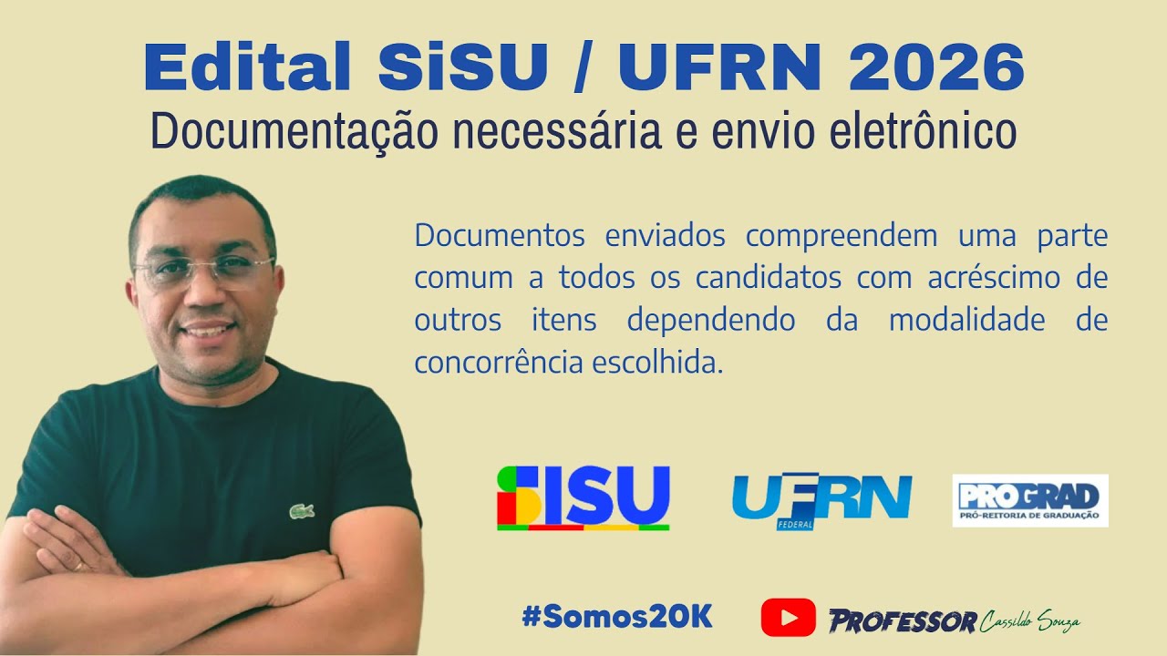 Prof. Cassildo Souza - Edital SISU/UFRN 2026 - Documentação Necessária e Envio Eletrônico