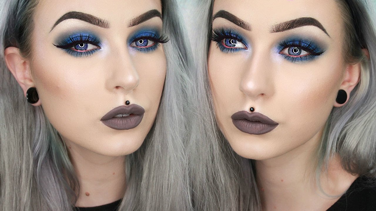 Full Face First Impressions - NEW Makeup of 2017 Grunge Blue w/ GREY LIPS | Evelina Forsell