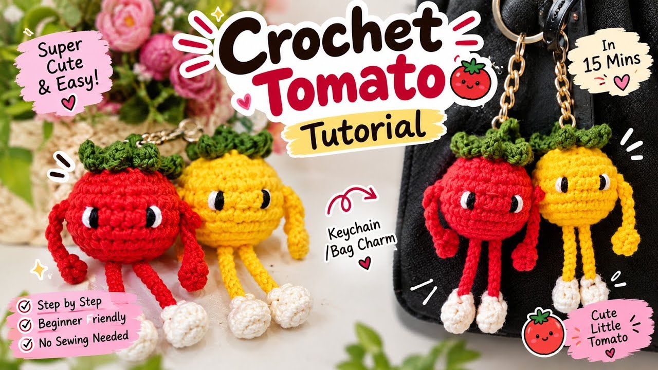 Crochet Tomato tutorial | Tomato crochet hanging legs | crochet amigurumi | crochet tutorials 