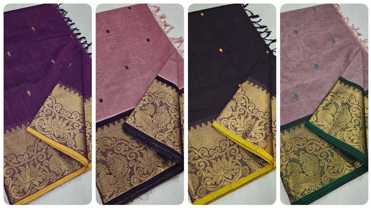 Premium kanchi cotton putta sarees with running blouse zari border 💕 To orders WhatsApp 