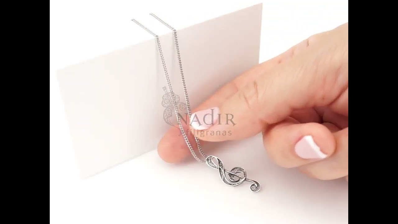 Portuguese Filligree Small Treble Clef Necklace, 925 Sterling Silver
