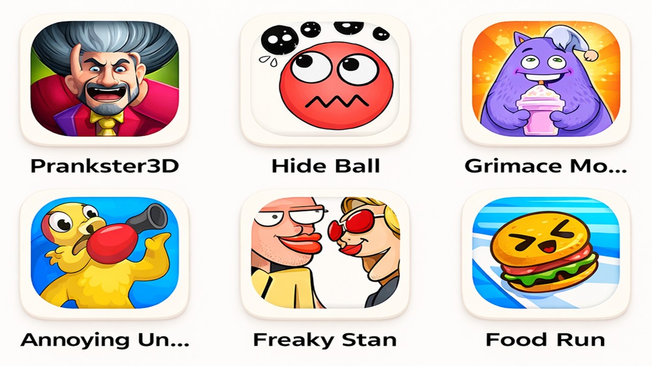 GRAMIC MONSTER SCARY SURVIVAL, ANNOYING UNCLE PUNCH GAME, FREAKY STAN, FOOD RUN, HIDE BALL