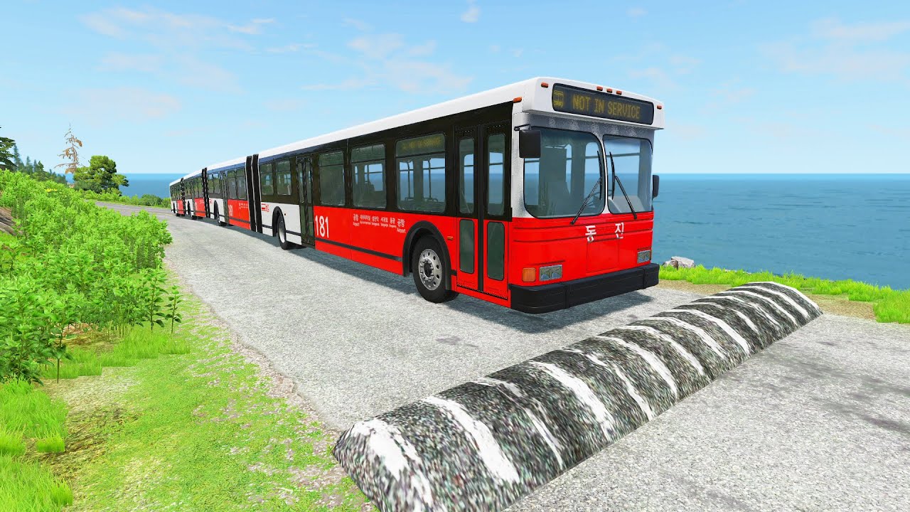 Long Bus And School Bus Vs Massive Speed Bumps - BeamNG.Drive