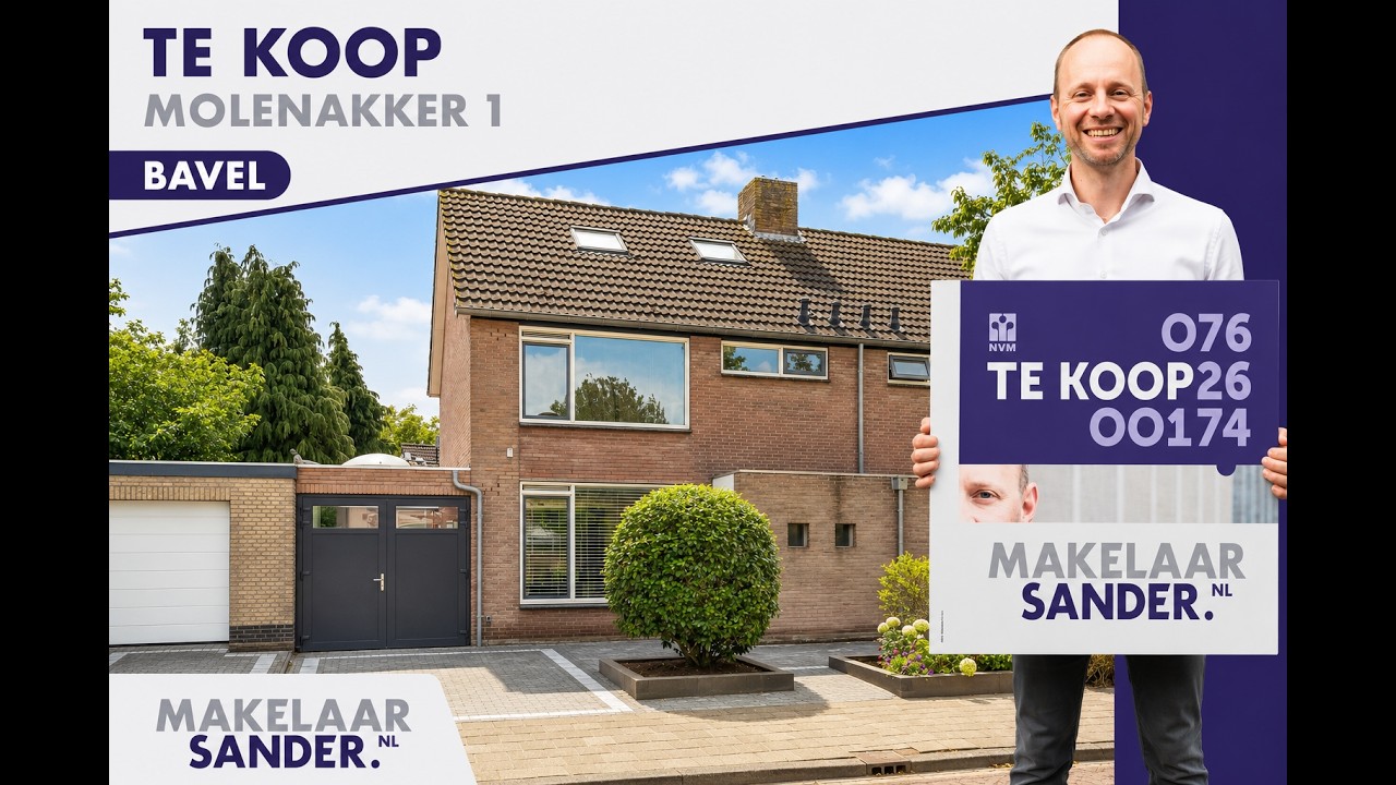 Twee-onder-kapwoning met tuin op het Zuiden in Bavel aan Molenakker 1.