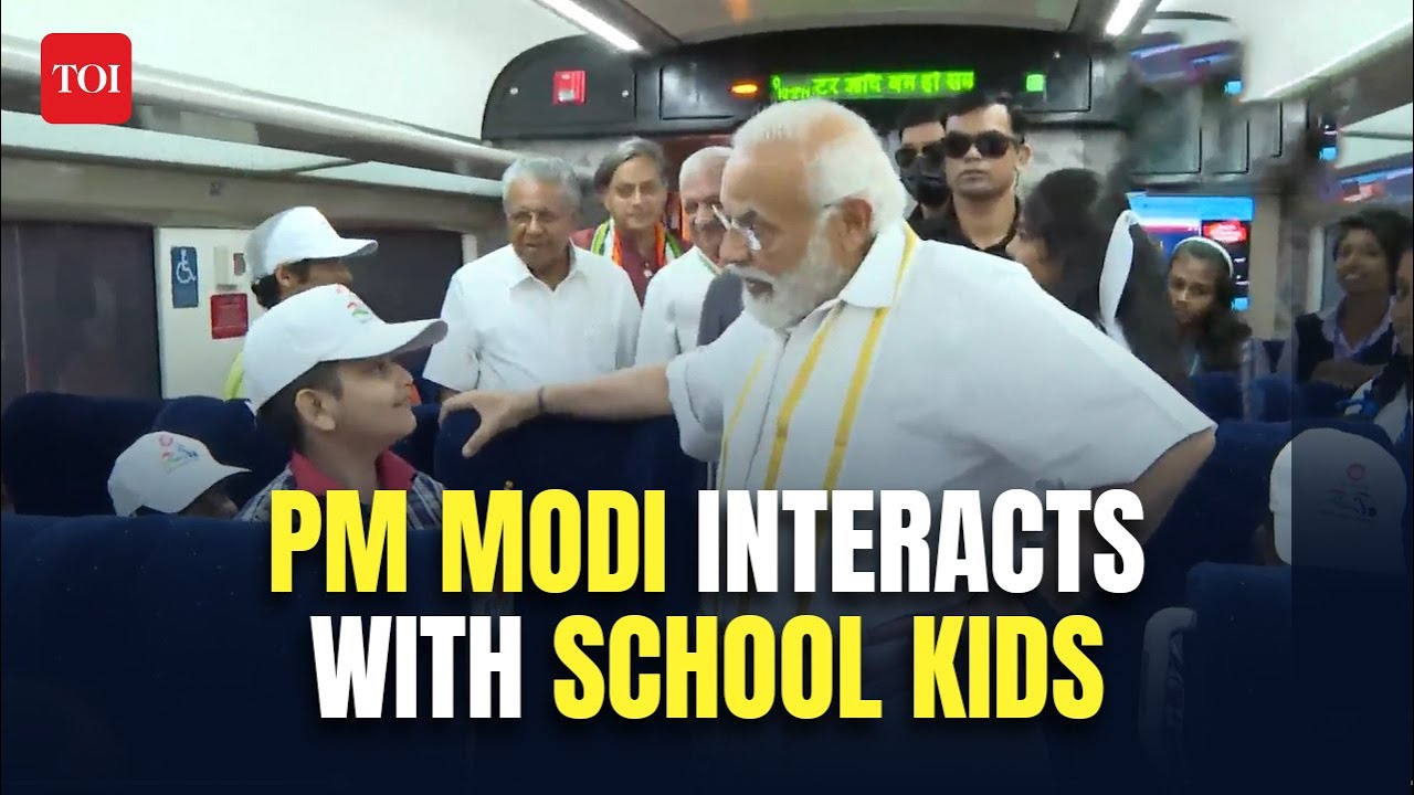 PM Narendra Modi interacts with school children in Kerala's FIRST Vande Bharat Express train