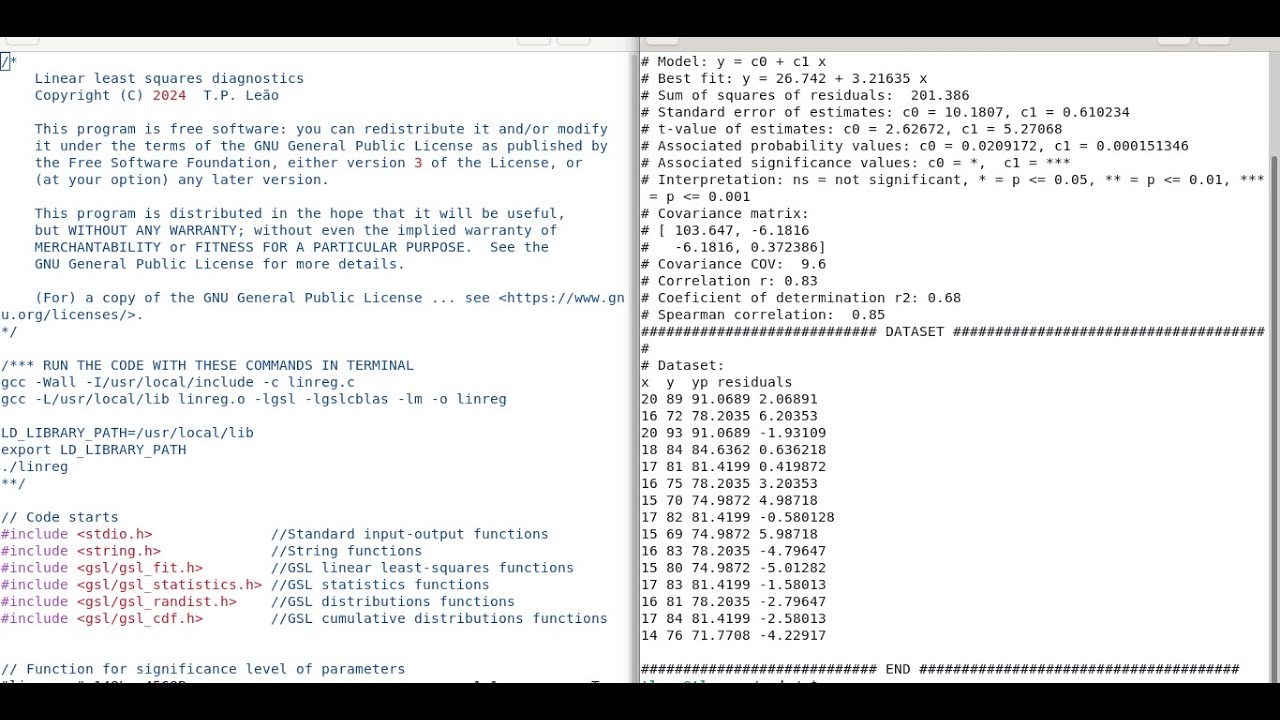 Linear Regression with Diagnostics in C (GNU Scientific Library)