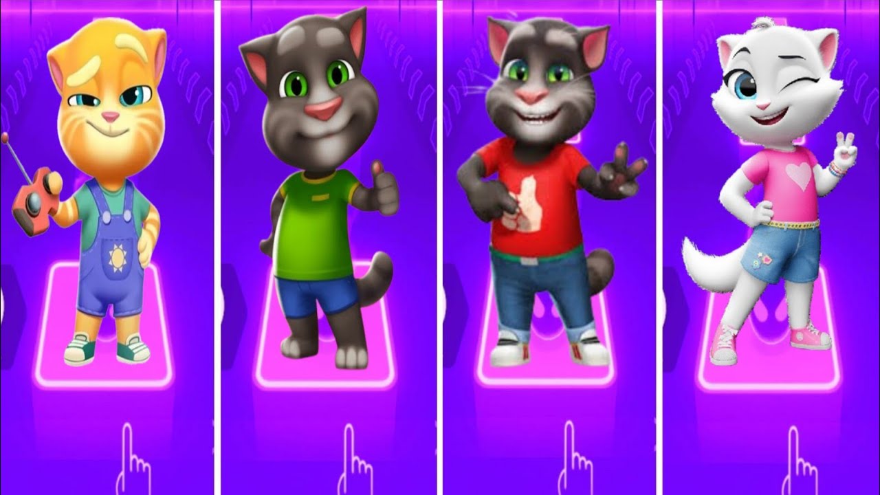 Talking Tom and friends Tom vs Angela vs Ben vs Hunk in Tiles Hop Coffen banec