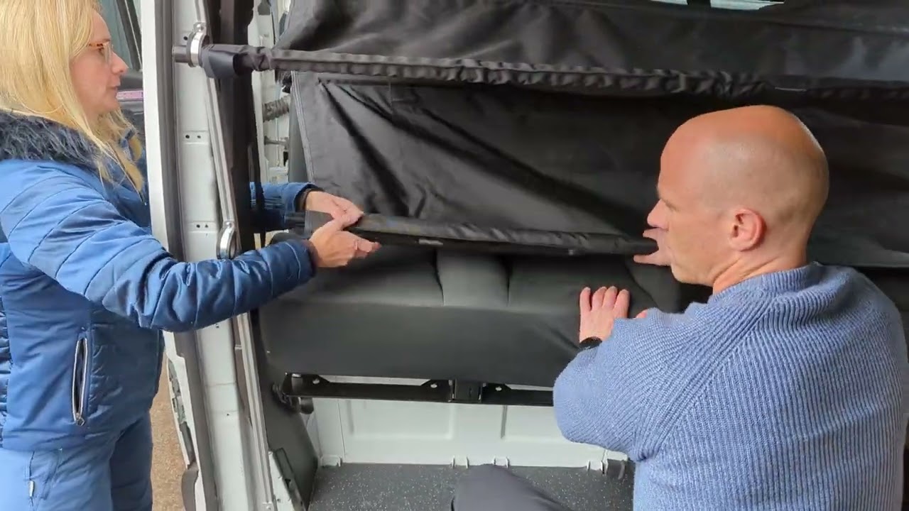 Sprinter Crafter with Double seat and R&J swivels. Add two childbeds with Patented Cabbunk Twin THR