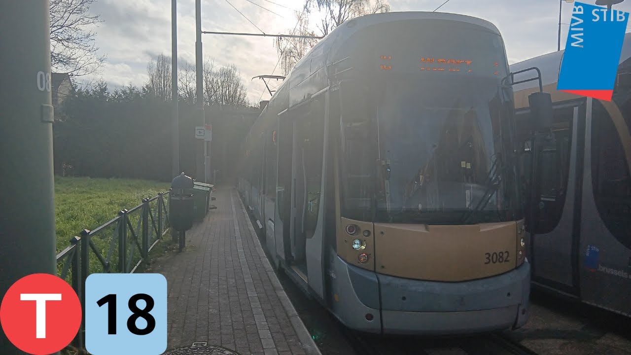 (Tramway Stib) Trajet complet ligne 18 Albert à Van Haelen Tram T3000 n°3082.