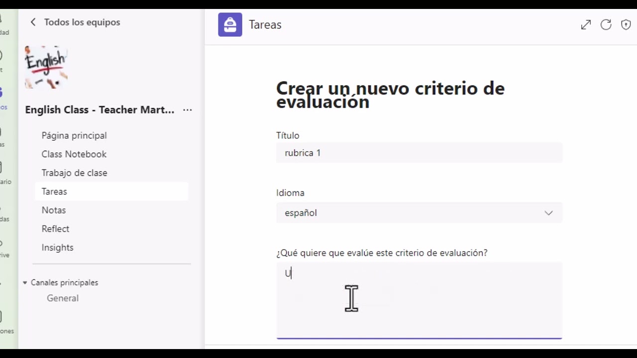 Crear tarea y rubrica en Teams