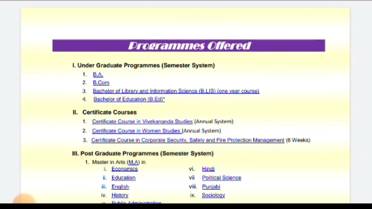 University School of Open Learning Punjab University Chandigarh courses Details USOL Courses Detail