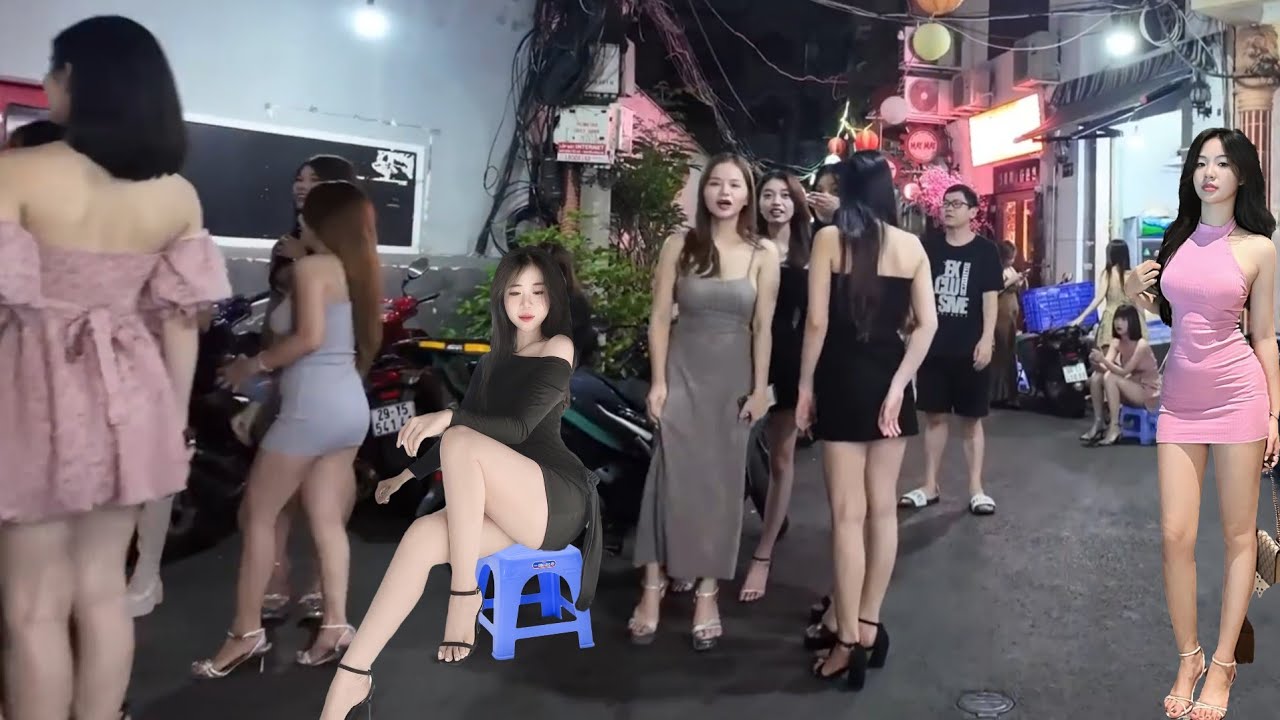 Vietnam Ho Chi Minh City at night. Exploring District 1 in the heart of Saigon