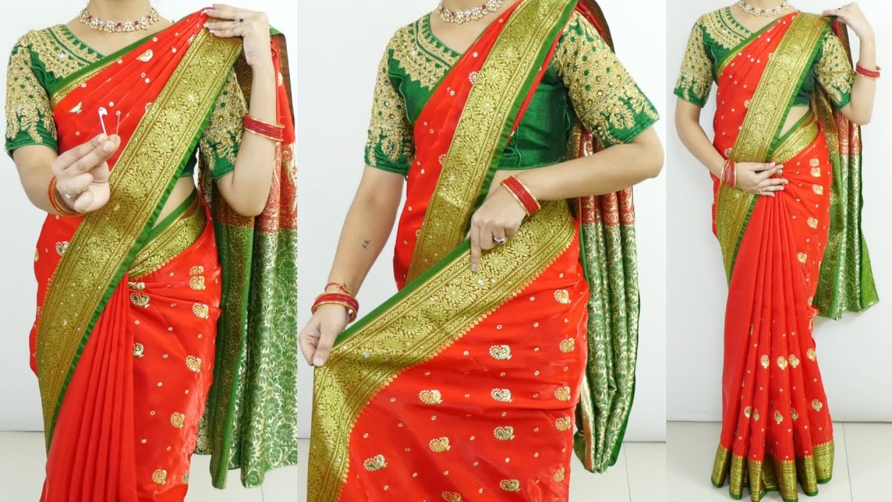 Beautiful Silk saree draping Look slime For Newly Married Girls |How To Wear Heavy Silk saree