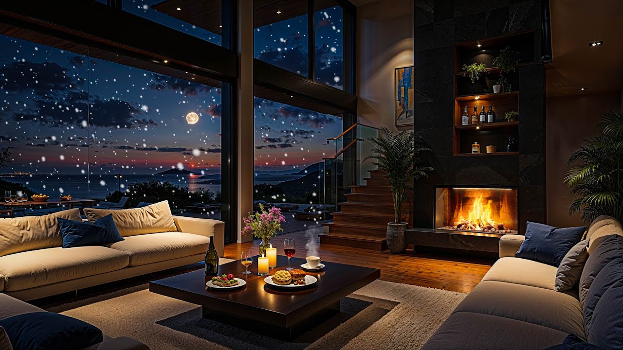 Jazz Music Warm Apartment Ambience ❄️ Winter Piano & Fireplace for Deep Sleep