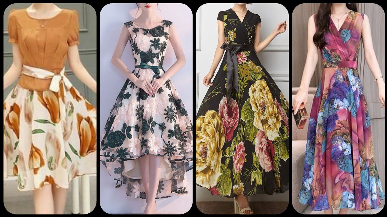 High quality tidebuy floral print silk and chiffon maxi dress and skater dress collection