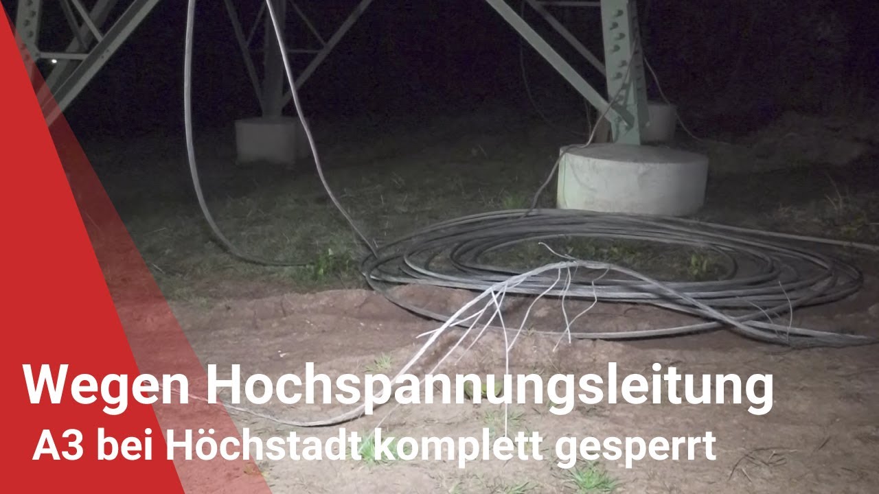 Bohrmaschine beschädigt Hochspannungsleitung: A3 bei Höchstadt komplett gesperrt
