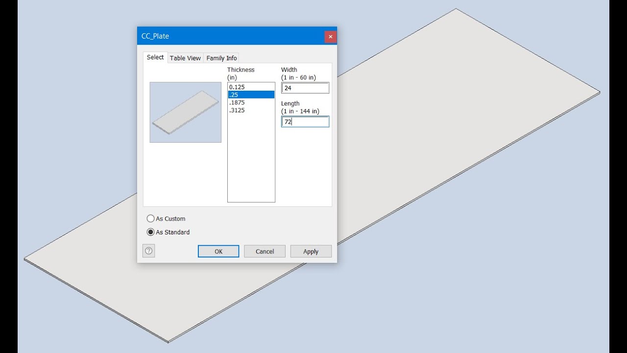 Inventor - Content Center Families with Multiple Variable Values